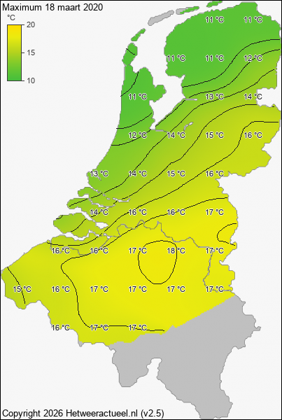 Maximum temperatuur 18 maart 2020