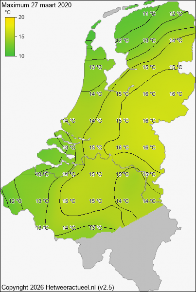 Maximum temperatuur 27 maart 2020
