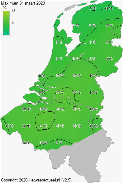Maximum temperatuur 31 maart 2020