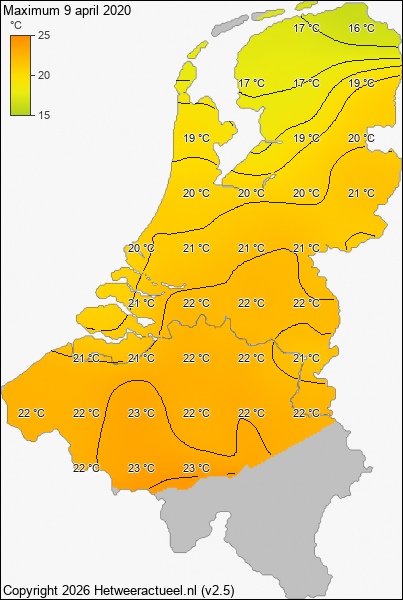 Maximum temperatuur 9 april 2020