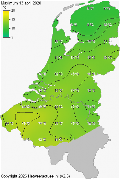 Maximum temperatuur 13 april 2020