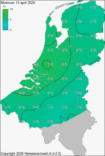 Minimum temperatuur 13 april 2020