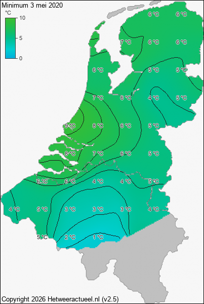 Minimum temperatuur 3 mei 2020