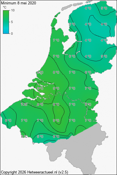 Minimum temperatuur 8 mei 2020
