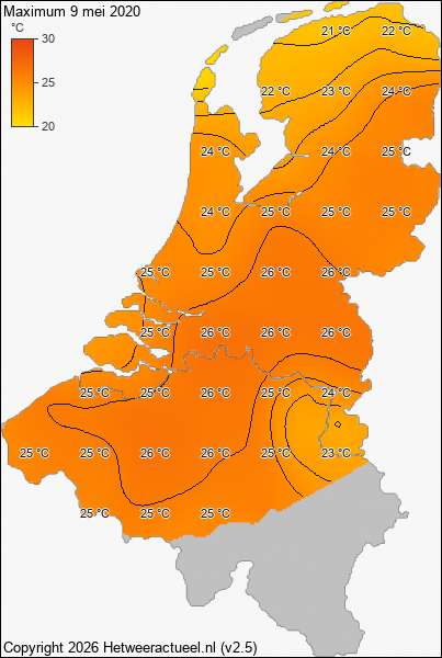 Maximum temperatuur 9 mei 2020