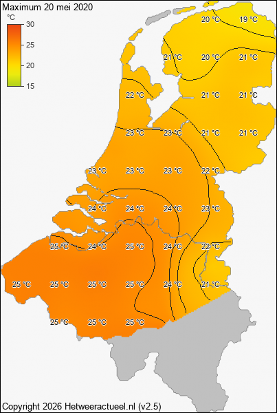 Maximum temperatuur 20 mei 2020