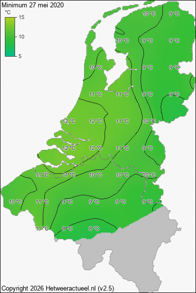 Minimum temperatuur 27 mei 2020