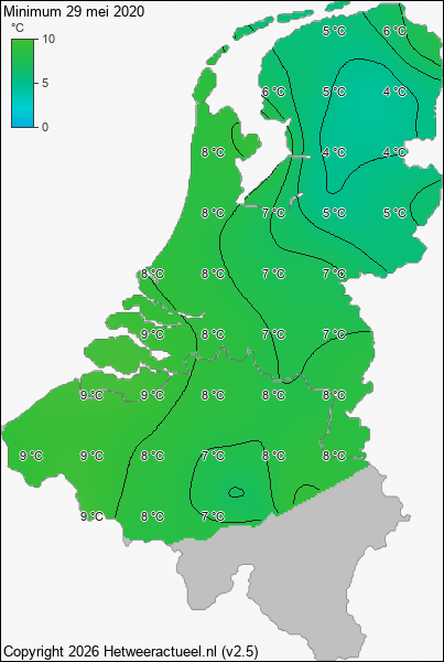 Minimum temperatuur 29 mei 2020