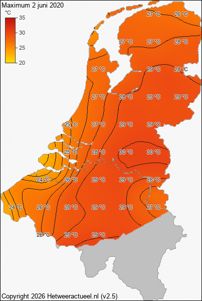 Maximum temperatuur 2 juni 2020