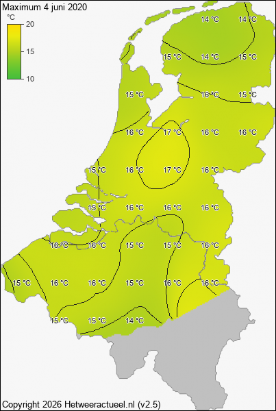 Maximum temperatuur 4 juni 2020