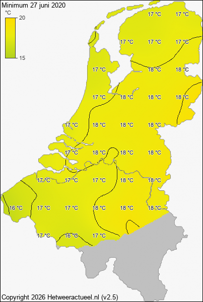 Minimum temperatuur 27 juni 2020