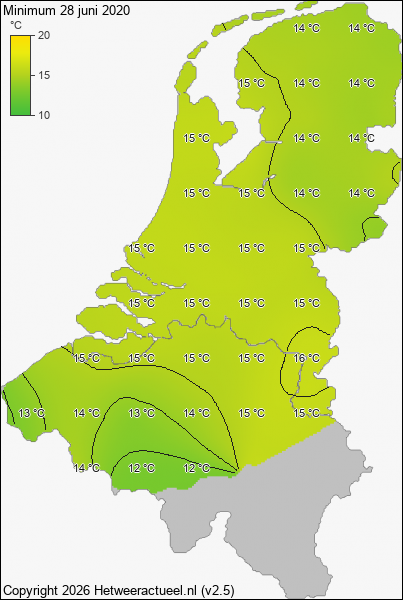 Minimum temperatuur 28 juni 2020