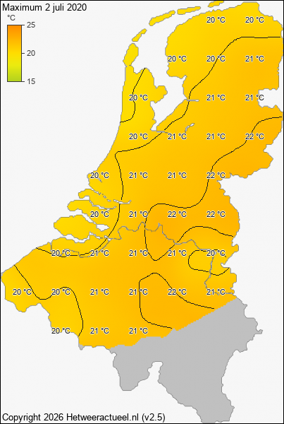 Maximum temperatuur 2 juli 2020