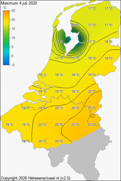 Maximum temperatuur 4 juli 2020