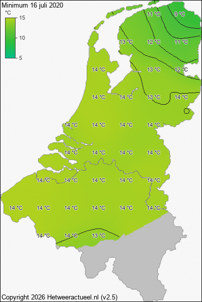 Minimum temperatuur 16 juli 2020