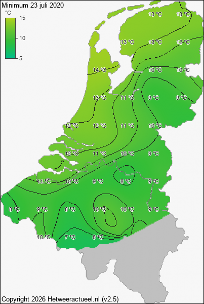 Minimum temperatuur 23 juli 2020