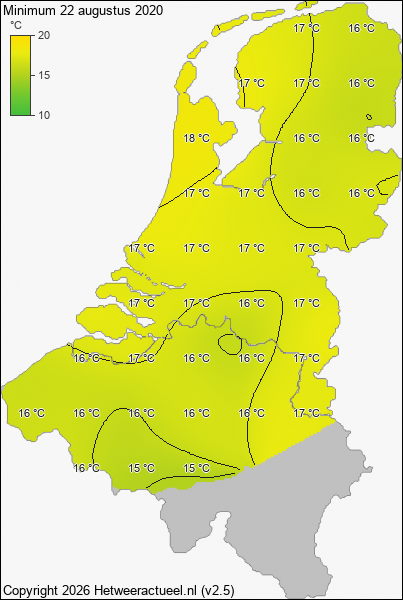 Minimum temperatuur 22 augustus 2020