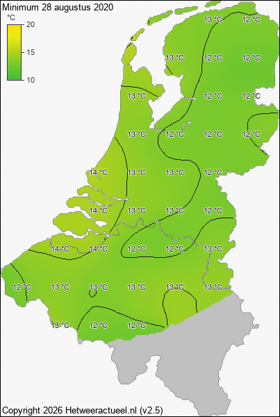 Minimum temperatuur 28 augustus 2020