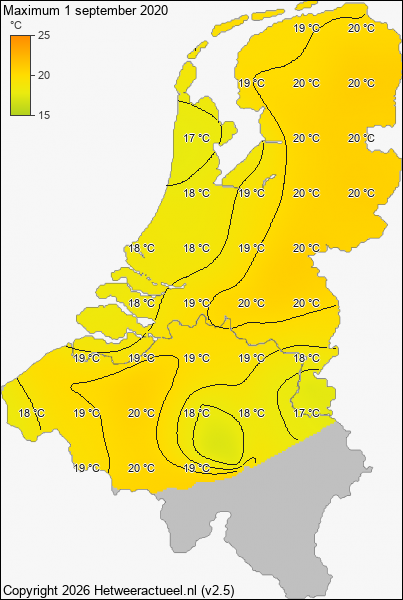 Maximum temperatuur 1 september 2020