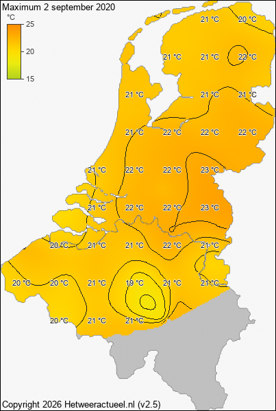 Maximum temperatuur 2 september 2020