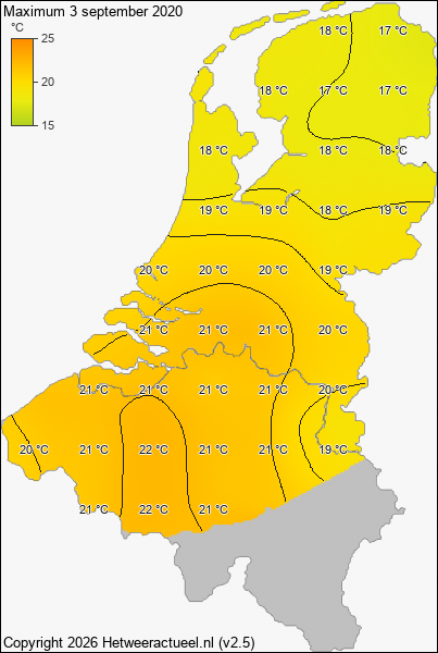 Maximum temperatuur 3 september 2020