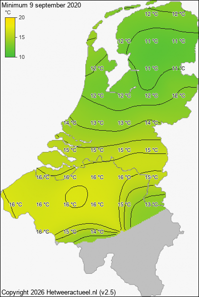 Minimum temperatuur 9 september 2020