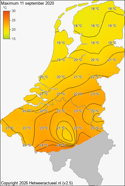 Maximum temperatuur 11 september 2020