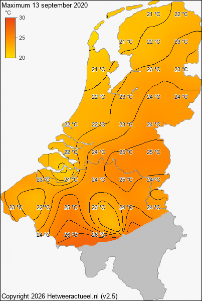 Maximum temperatuur 13 september 2020