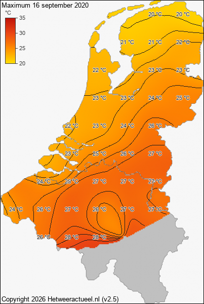 Maximum temperatuur 16 september 2020