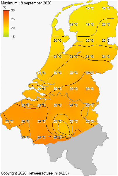 Maximum temperatuur 18 september 2020