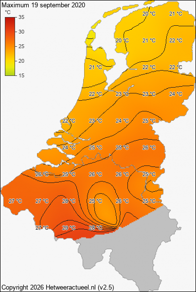 Maximum temperatuur 19 september 2020