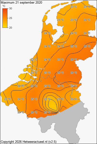 Maximum temperatuur 21 september 2020