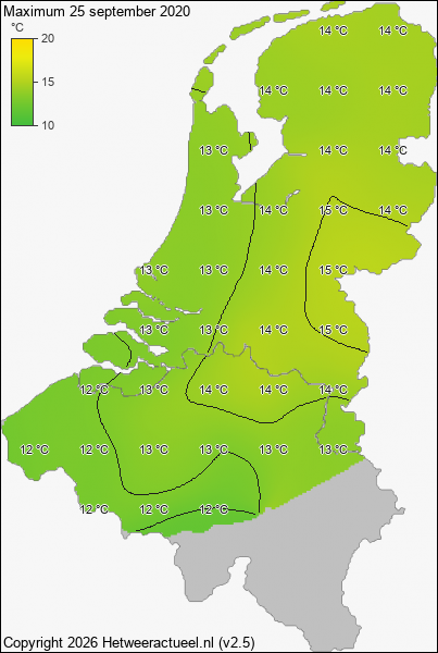 Maximum temperatuur 25 september 2020