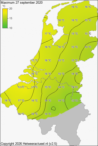 Maximum temperatuur 27 september 2020