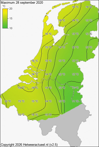 Maximum temperatuur 28 september 2020