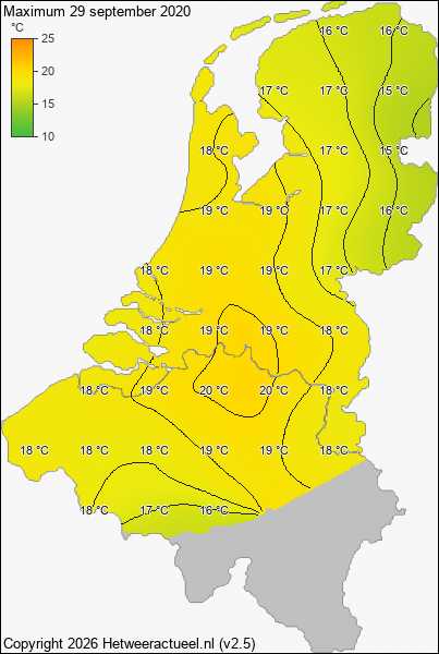 Maximum temperatuur 29 september 2020