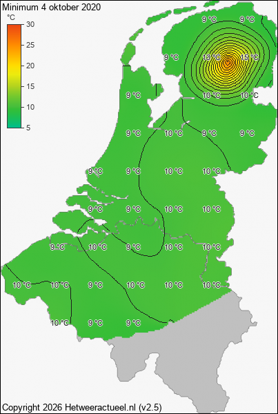 Minimum temperatuur 4 oktober 2020