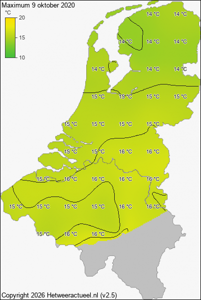 Maximum temperatuur 9 oktober 2020
