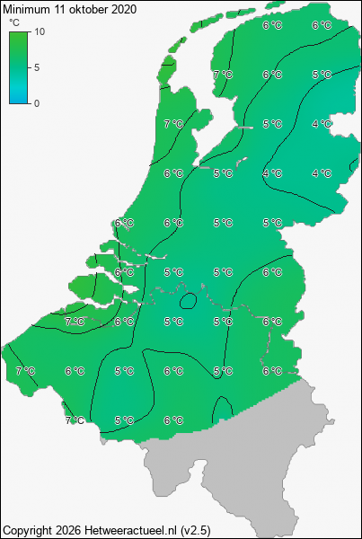 Minimum temperatuur 11 oktober 2020