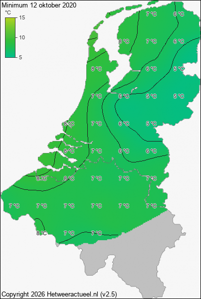 Minimum temperatuur 12 oktober 2020