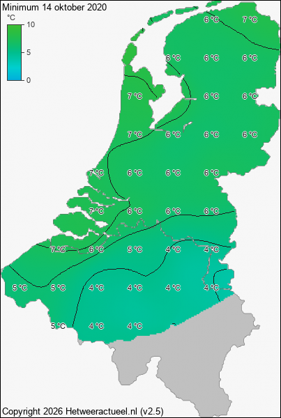 Minimum temperatuur 14 oktober 2020