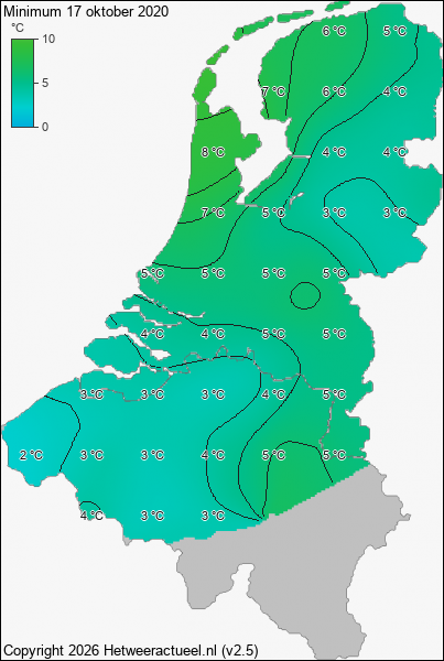 Minimum temperatuur 17 oktober 2020