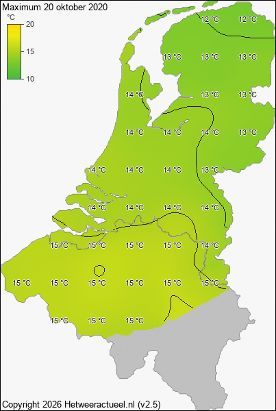 Maximum temperatuur 20 oktober 2020