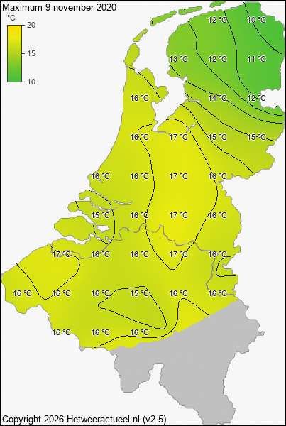 Maximum temperatuur 9 november 2020