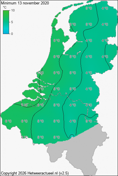 Minimum temperatuur 13 november 2020