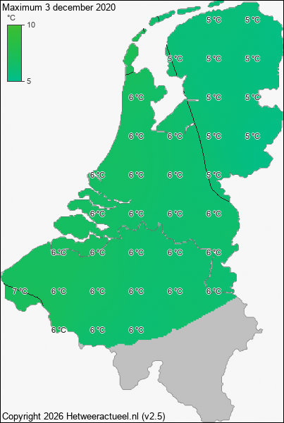 Maximum temperatuur 3 december 2020