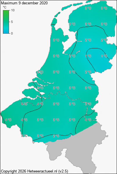 Maximum temperatuur 9 december 2020