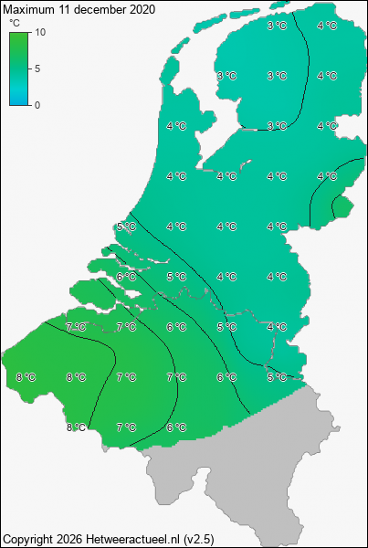 Maximum temperatuur 11 december 2020
