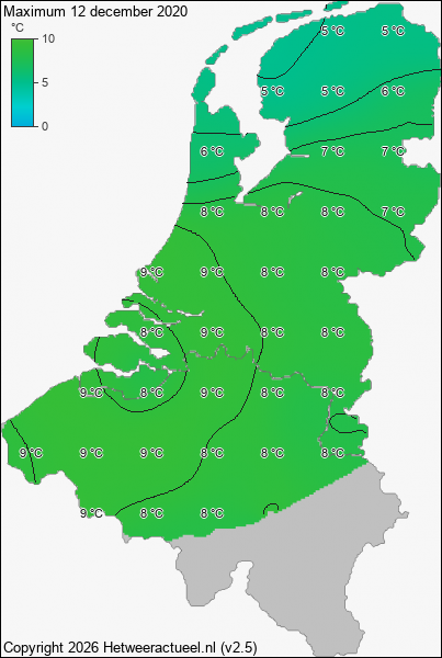 Maximum temperatuur 12 december 2020