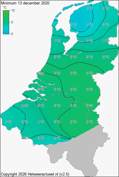 Minimum temperatuur 13 december 2020
